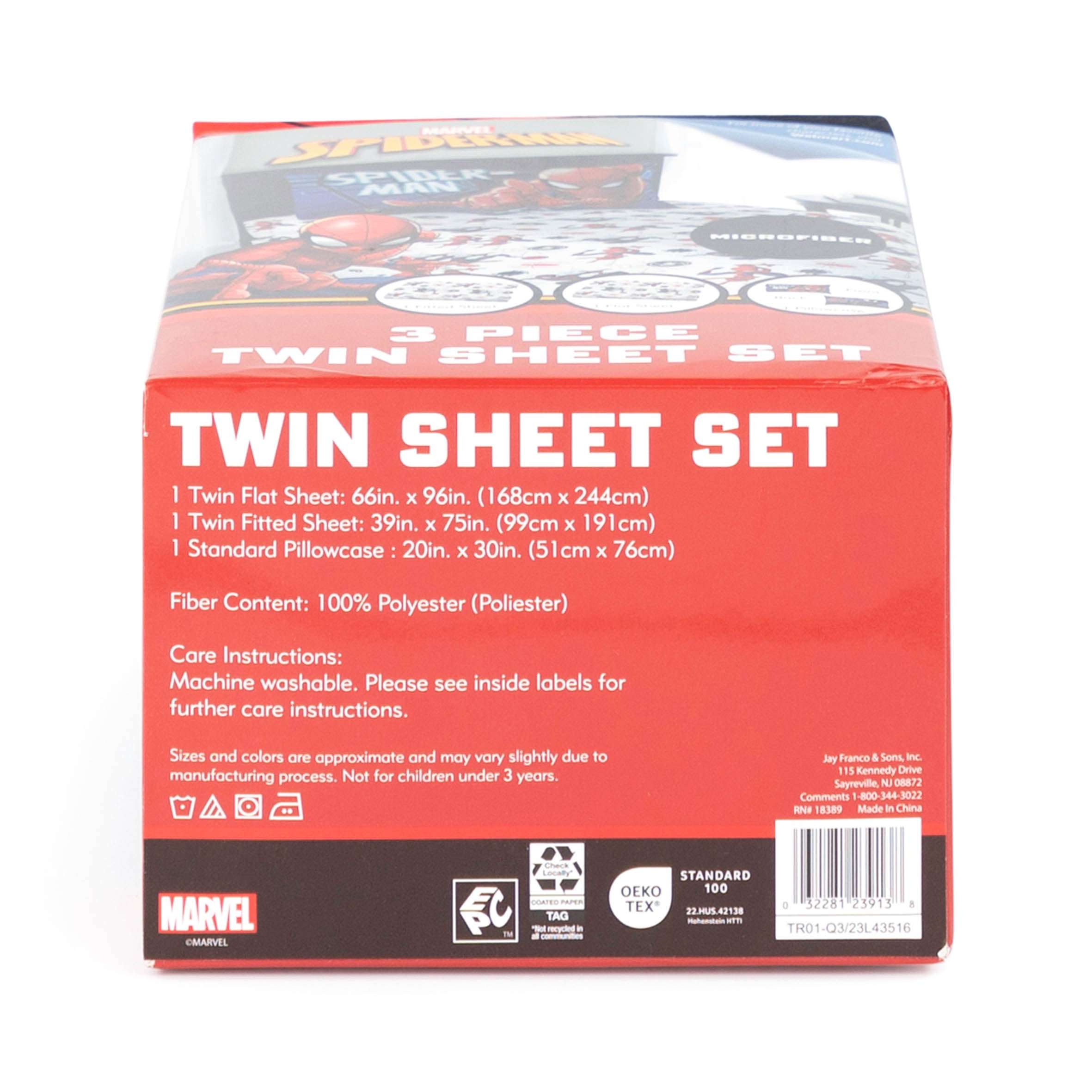 Spider-Man Kids 3-Piece Twin Sheet Set, Microfiber, White, Marvel