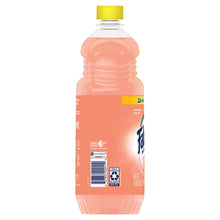 Peach-scent cleaner bottle side view with barcode and product info, yellow cap