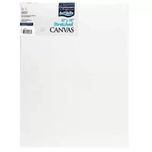 Stretched blank canvas panel with white primed surface, front view, 12 x 16 in