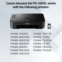 Black ink cartridge with compatible PIXMA printer list on info card