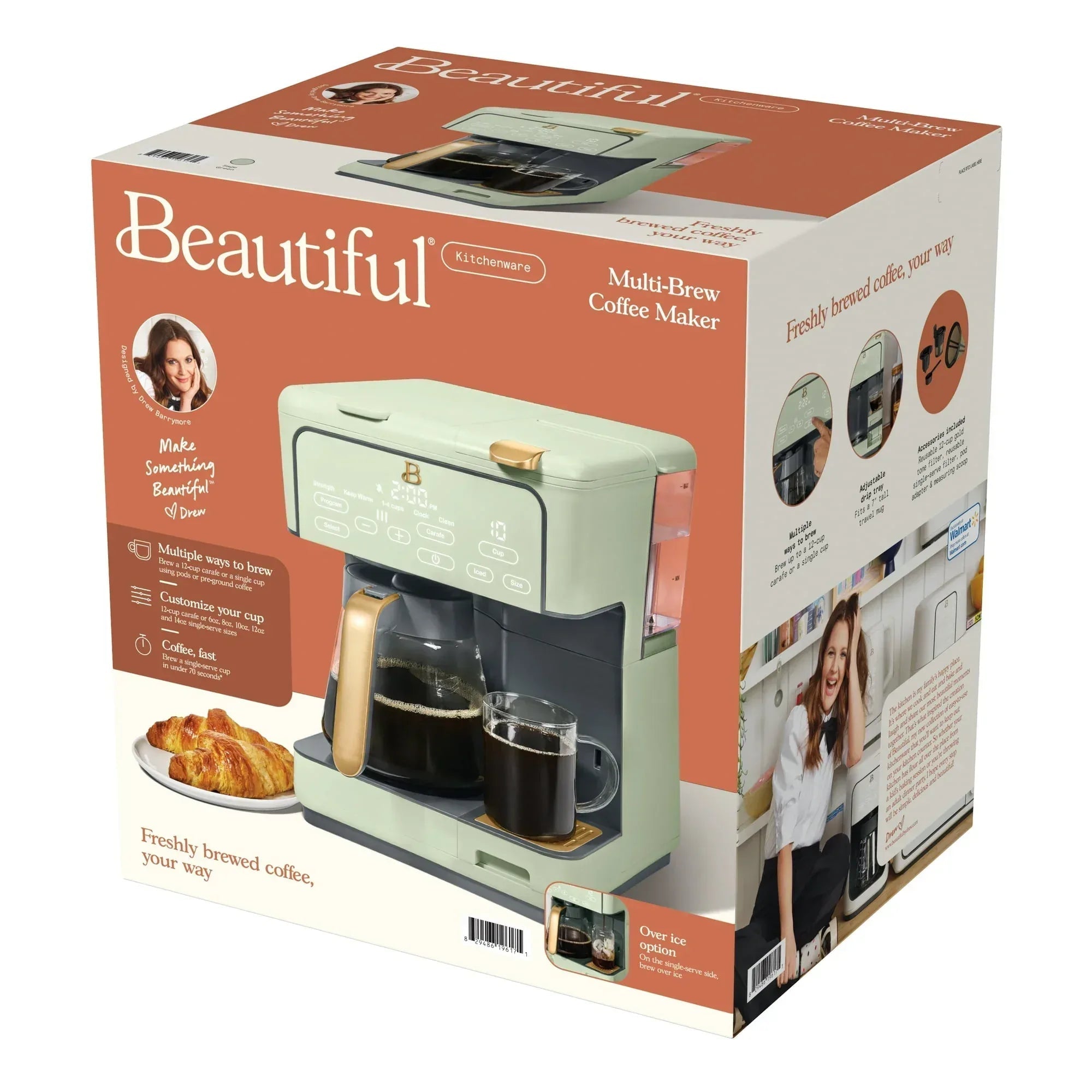 Beautiful Multi-Brew 12-Cup Programmable Drip & Single-Serve Coffee Maker, White Icing by Drew Barrymore