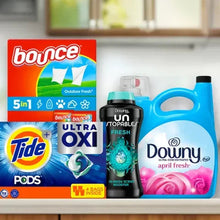 Laundry products display featuring a Bounce Outdoor Fresh dryer sheet box