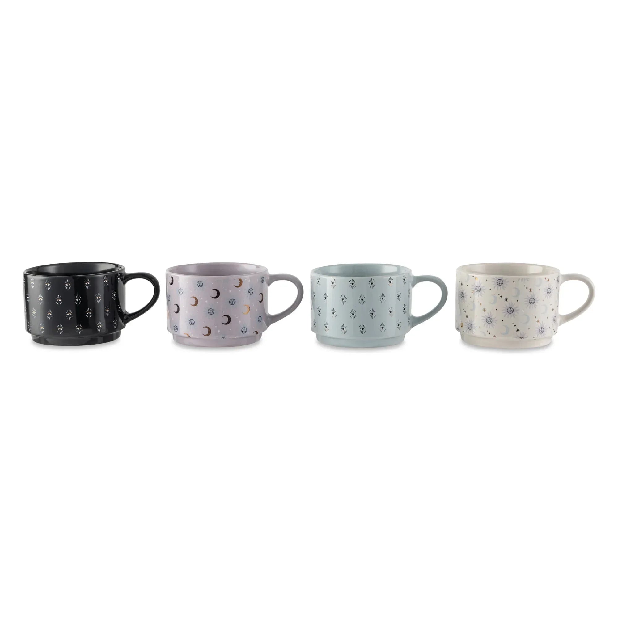 Thyme & Table 4 Pack Stacking Celestial Mugs, Assorted Colors 11.1 fl oz, Stoneware