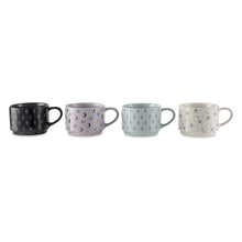 4-pack stacking mugs in assorted colors, stoneware with stars and crescent moon pattern