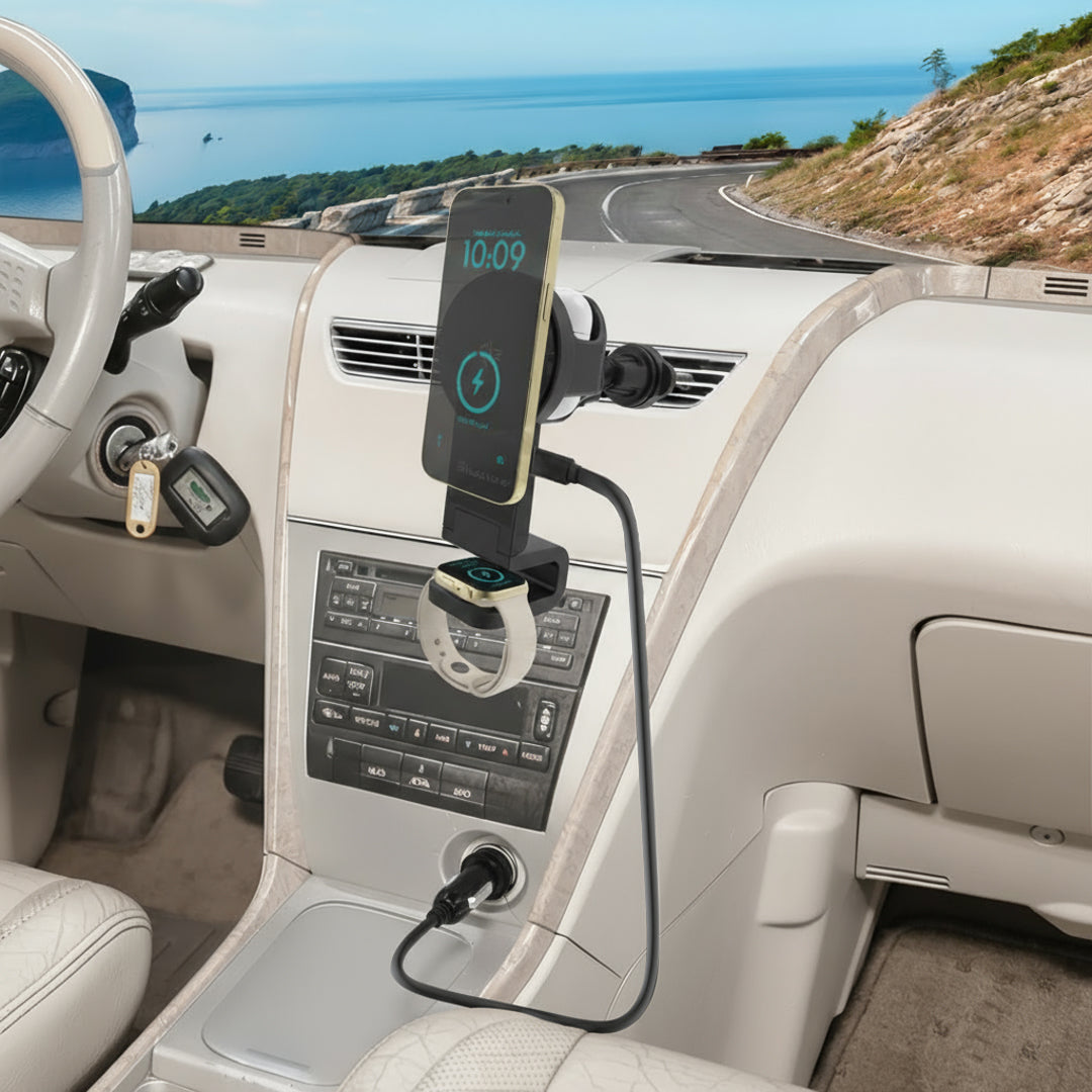 3-in-1 Magcharge Car Mount With Wireless Charging for Phone, Airpods and iWatch