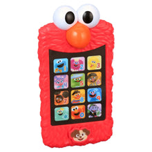 Red Elmo learning phone front view with white eyes, orange nose, and black keypad