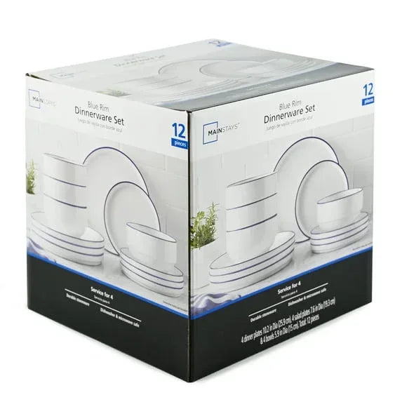 Mainstays 12-Piece Blue Rim Stoneware Dinnerware Set