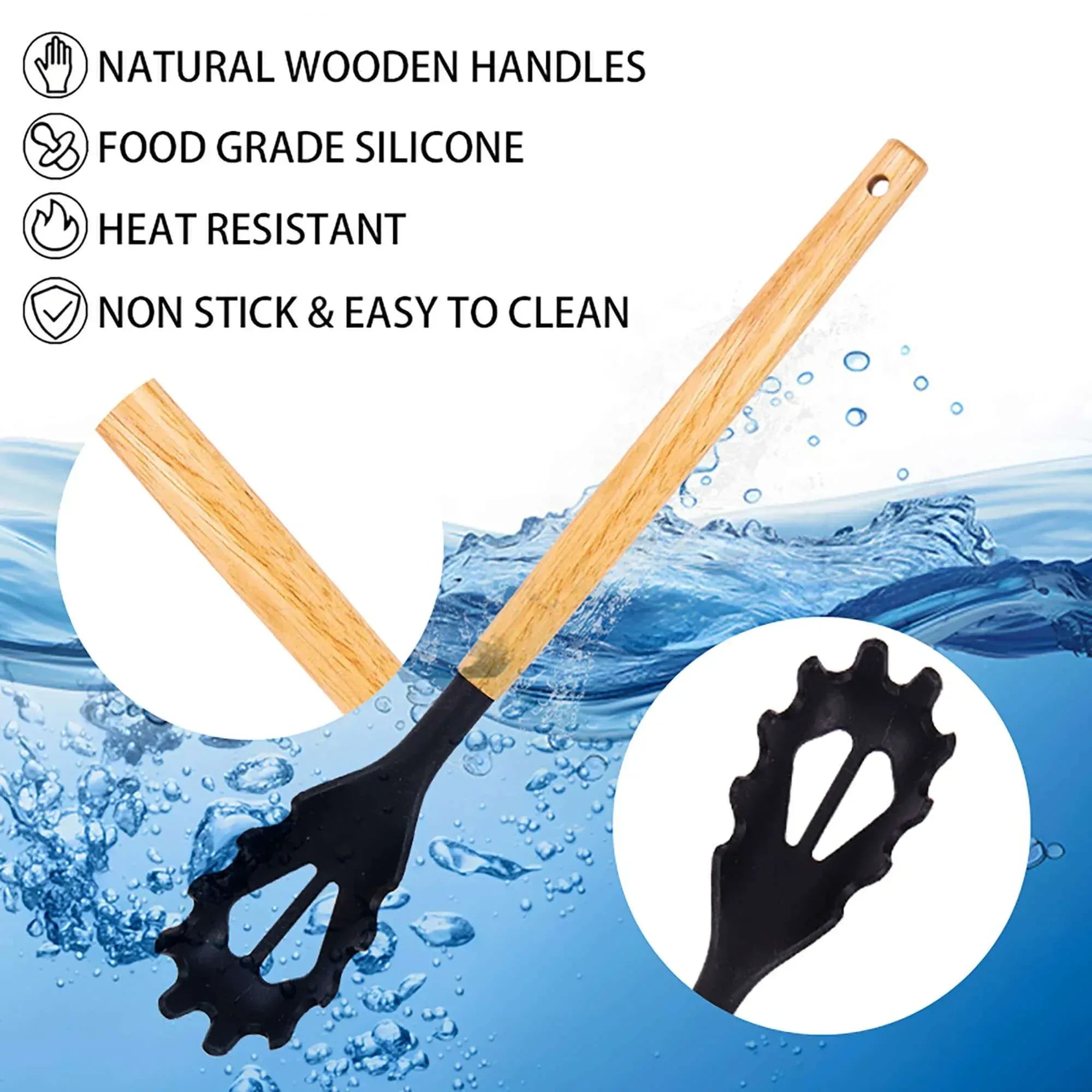HEESEM 19-Piece Silicone Kitchen Utensil & Knife Set - Heat-Resistant Cooking Tools Non-Stick Safe Gift for Mom or Women Black