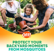Backyard insect repellent pump bottle with protect-your-yard graphic