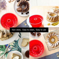 Silicone Baking Molds, European Grade Fluted Round Cake Pan, Non-Stick Cake Pan for Jello,Buntcake,Gelatin,Bread, 9.45 Inches Tube Bakeware Red