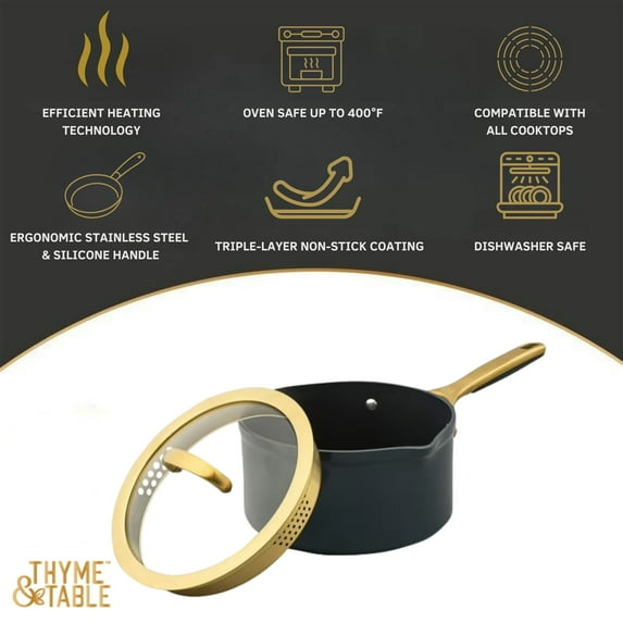 Thyme & Table 3.5 QT Non-Stick Supreme Collection Saucepan - Atlantic Blue