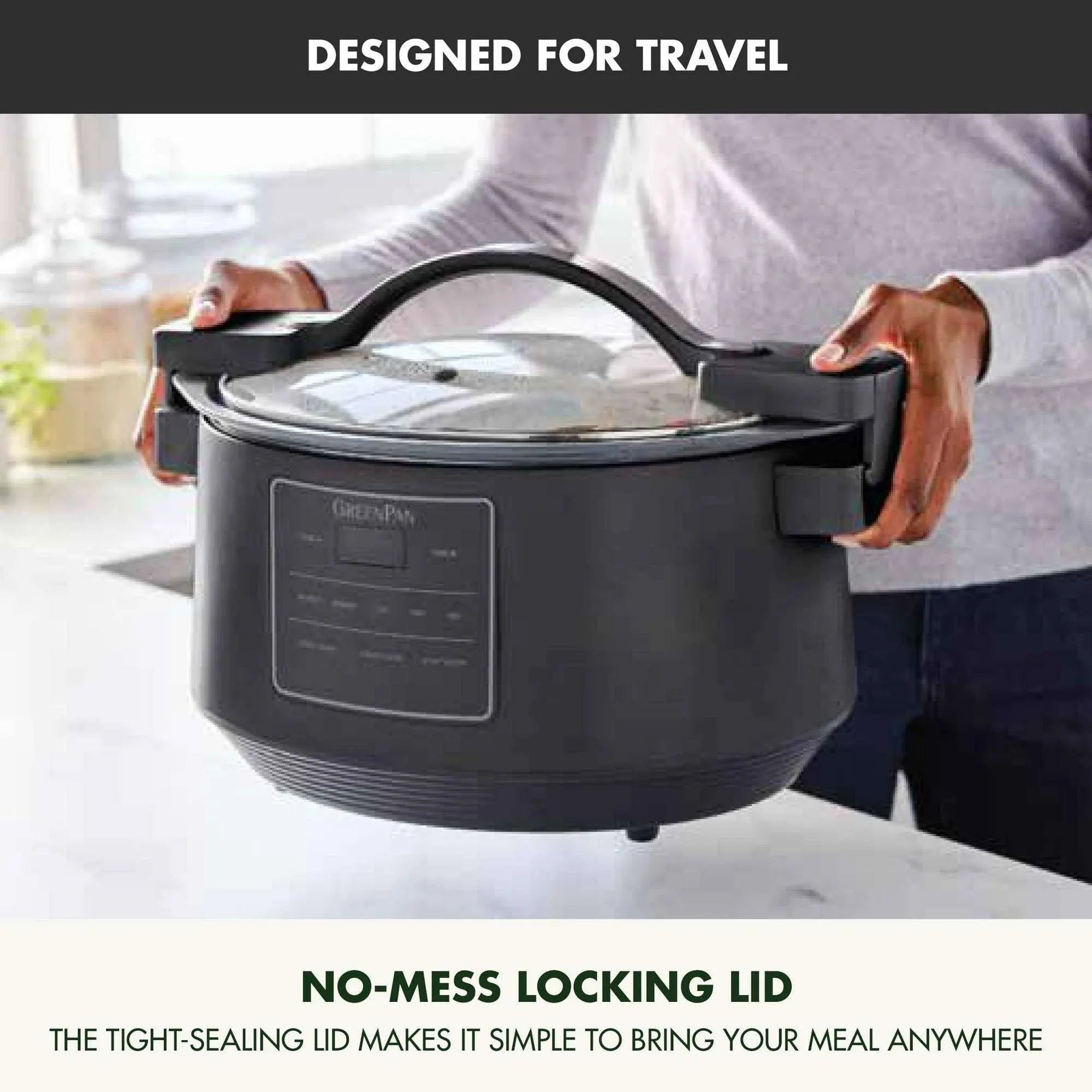 GreenPan 8 Quart Locking Lid Slow Cooker, Healthy Ceramic Nonstick, Graphite