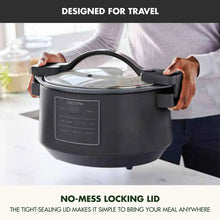 Graphite slow cooker with locking lid and carrying handles