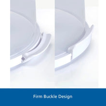 Clear cake carrier lid buckle and rim detail