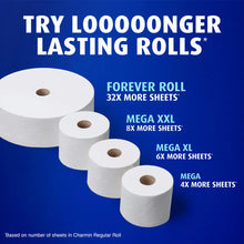 Toilet paper roll bundle showing Forever Roll and Mega XL roll counts, white rolls
