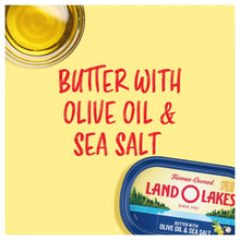 Butter with olive oil and sea salt label design on tub, Land O Lakes