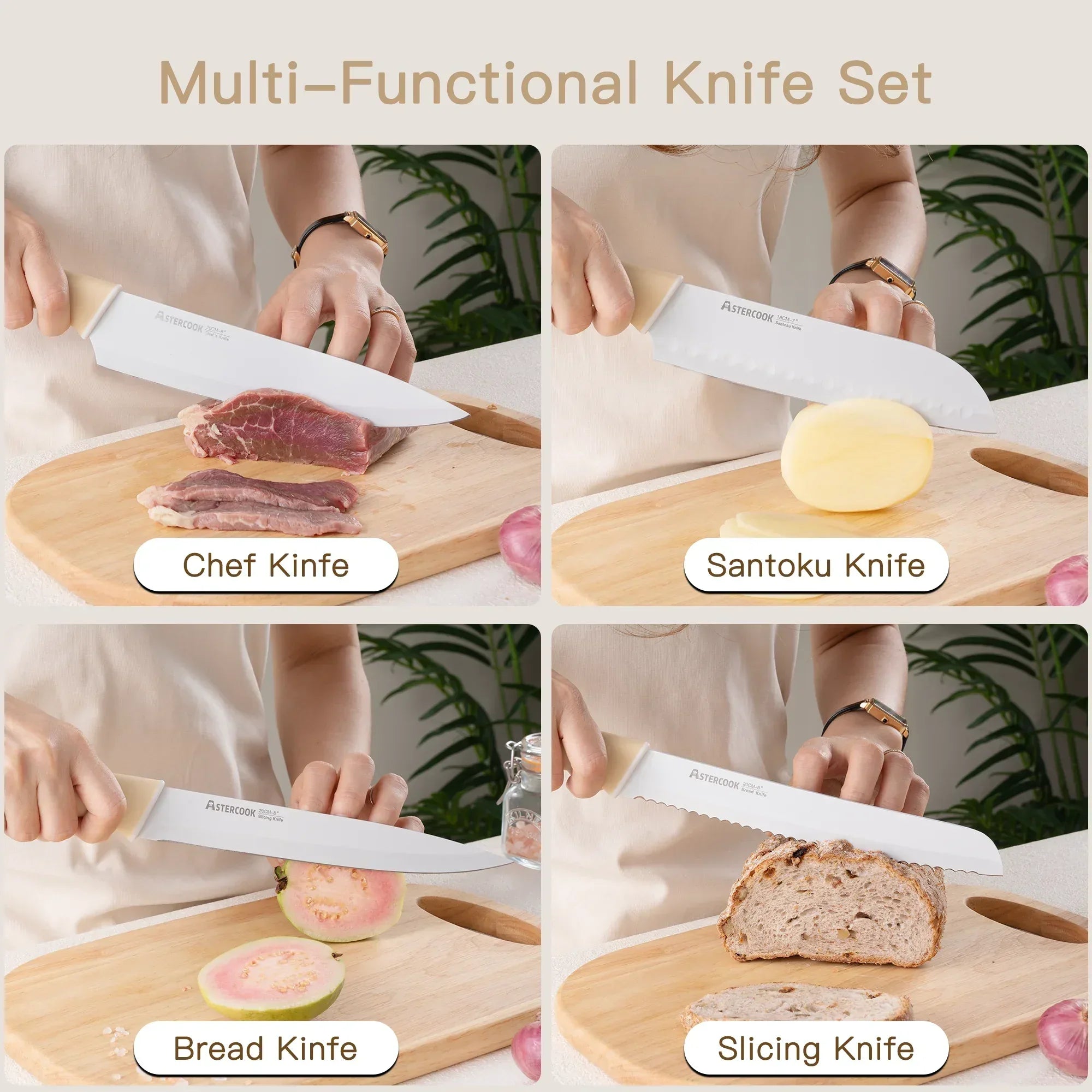 Astercook Knife Set, 14 Pieces Kitchen Knives Set with Healthy Anti-Rust Coating, Stainless Steel Knife Sets with Built-in Sharpener, Sharp & Rust Resistant Dishwasher Safe - USA MEGA SHOP
