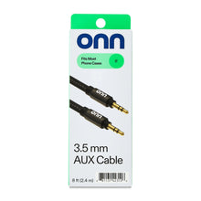 onn 3.5 mm AUX cable, 8 ft braided black cable with two gold-plated 3.5 mm plugs