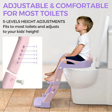Pink toddler potty training seat with splash guard and padded step stool ladder