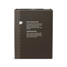 Peet's coffee pods box back panel with "coffee for coffee people" text
