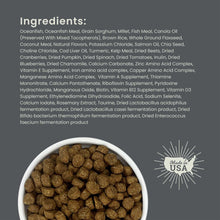 Dog food ingredient panel with Made in USA badge