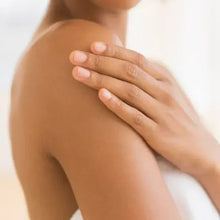 Hand resting on shoulder and chest skin
