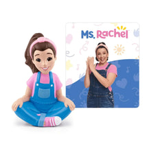 Ms. Rachel audio figurine sitting beside “Ms. Rachel” title card
