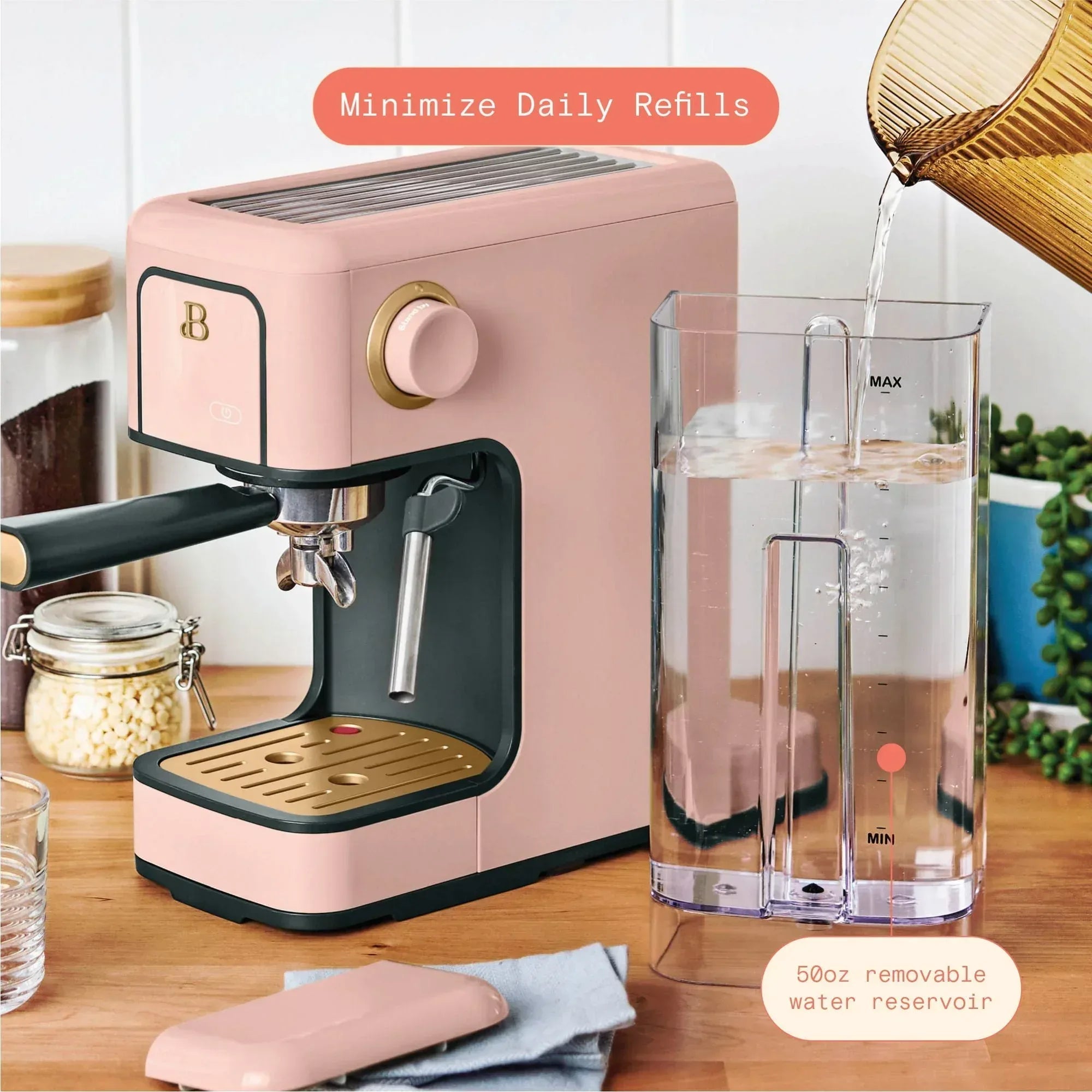 Beautiful Slim Espresso Machine with 20-Bar Pressure, White Icing by Drew Barrymore