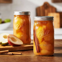 Ball wide-mouth mason jars with airtight lids filled with fruit preserves, 32 oz
