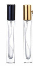 Refillable glass perfume spray bottles set with black and gold caps and pumps, 10ml