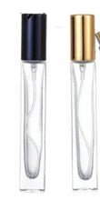 Refillable glass perfume spray bottle with gold aluminum cap and pump, 10ml