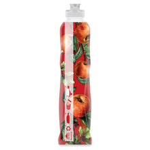 Red Palmolive dish soap bottle side with vertical apple and leaf pattern
