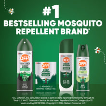 Insect repellent product lineup with bottle and towelette packages