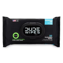 DUDE Wipes fragrance-free flushable wipes pack, 50-count size, blue label