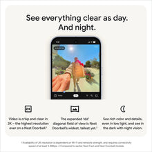 Wired video doorbell camera showing live view on screen, with bezel and round top sensor