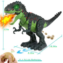 Green and dark gray RC dinosaur robot with eggs and flame spray