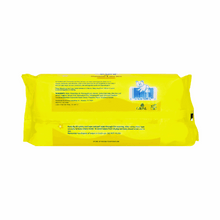 Baby wipes refill pouch back panel, yellow with barcode and product information