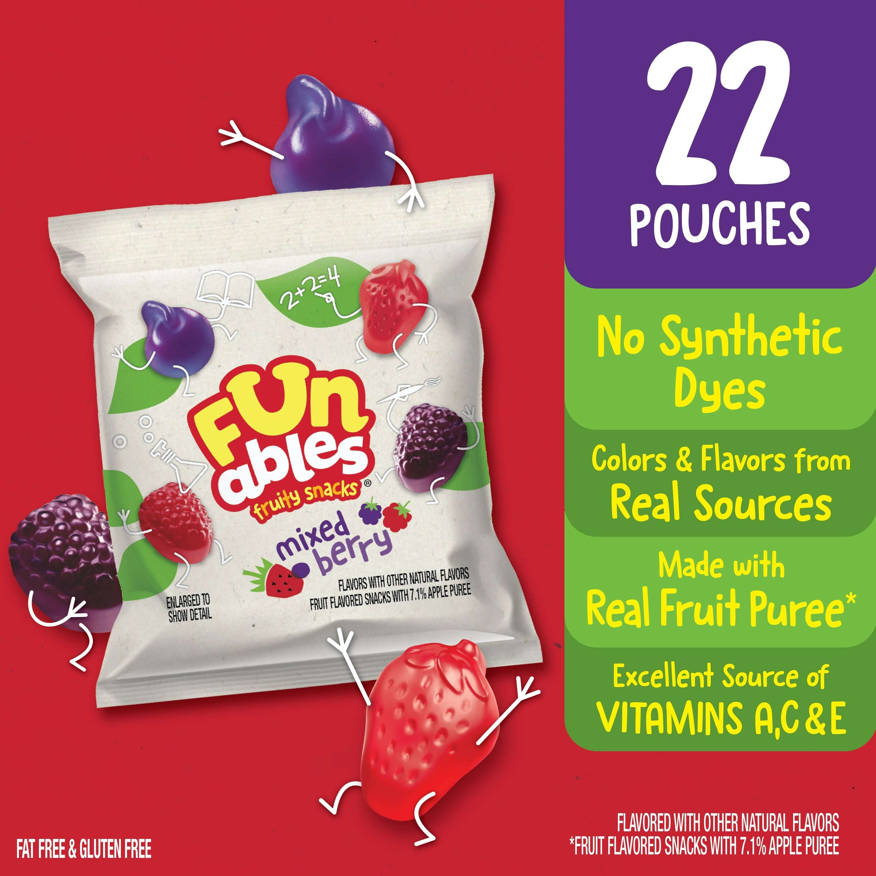 Funables Fruity Snacks, Mixed Berry Flavored Snacks, 0.8 oz, 22 Count
