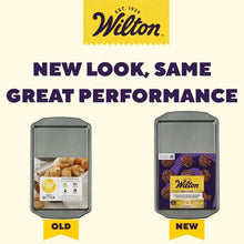 Wilton non-stick baking sheet packaging, new look same great performance panel