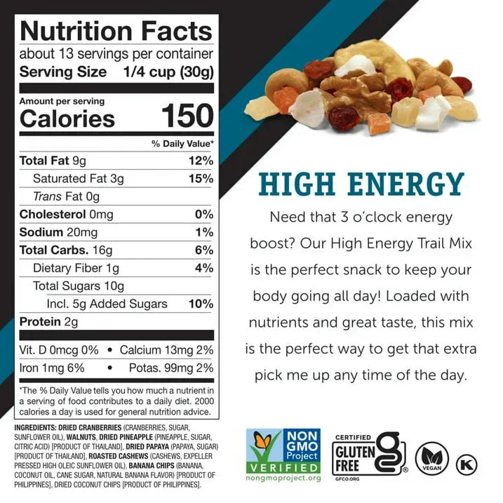 Power Up Trail Mix High Energy 14oz, Gluten Free, Vegan, Non-GMO