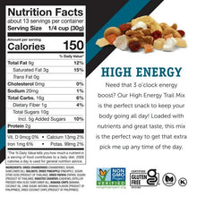 Nutrition Facts panel for trail mix with serving size and calories information