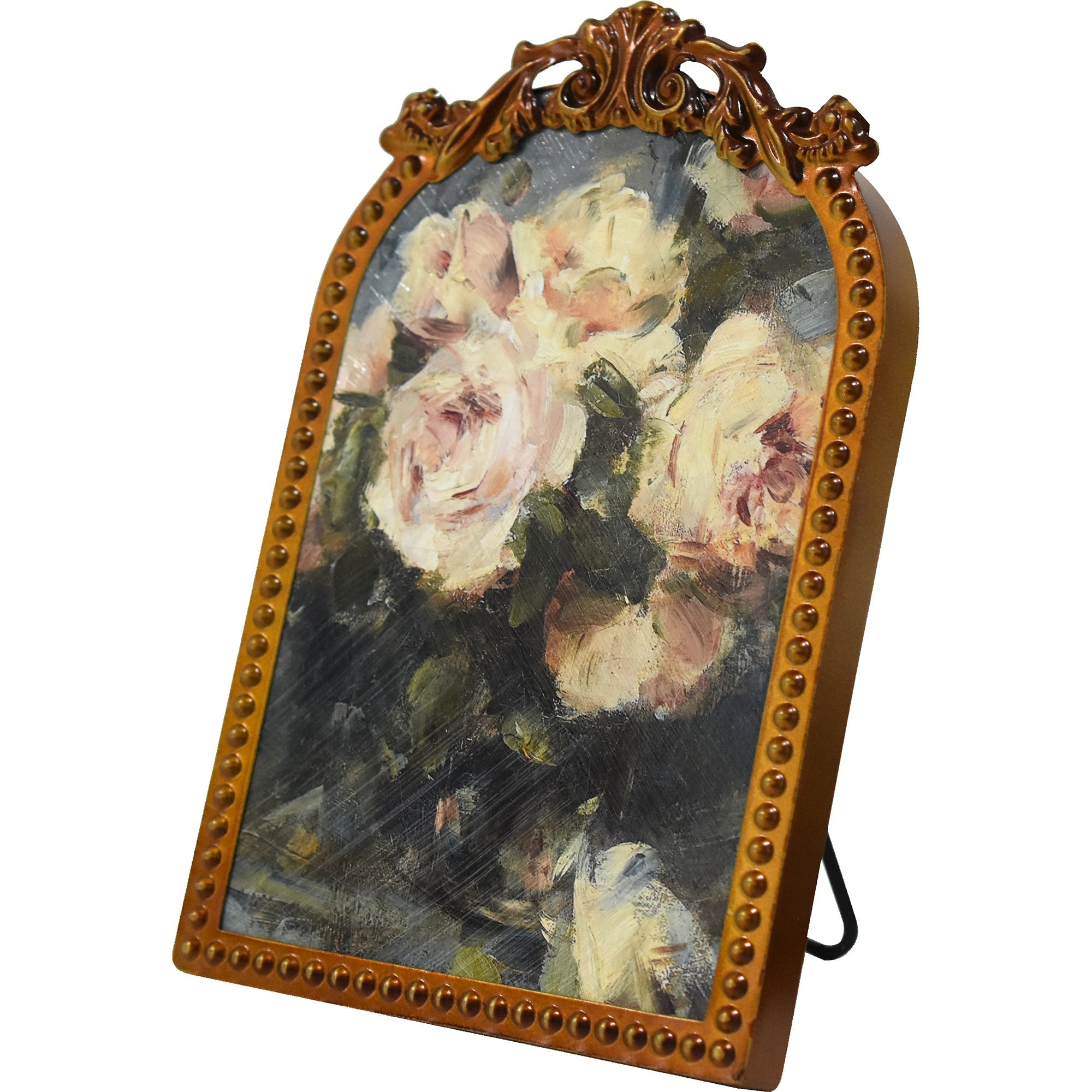 Home Decor Collection Filigree Tabletop Floral Art, Gold Ornate Frame with Botanical Design, 6x8, Gold Iron Frame