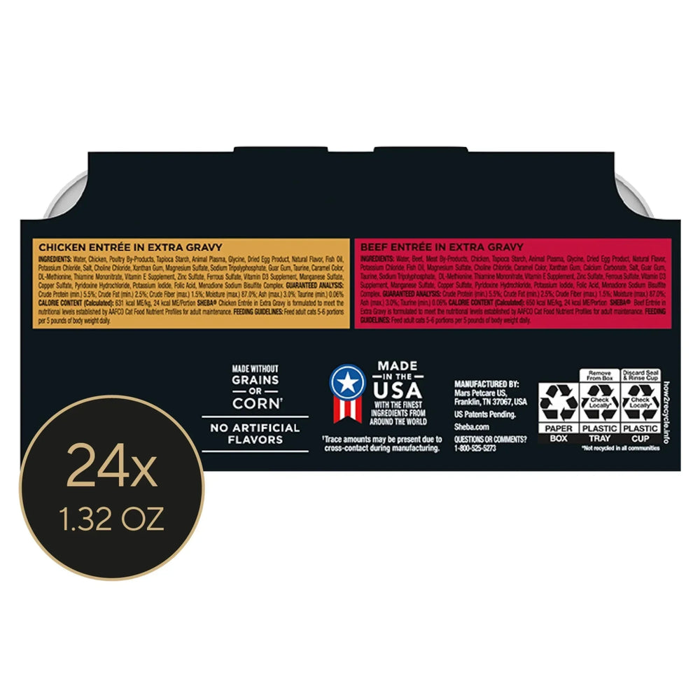 Sheba Gravy Indulgence Entree in Extra Gravy Variety Pack Cat Food, 2.6 oz Twin-Pack Trays, 24 Count - USA MEGA SHOP