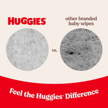 Baby wipes texture comparison graphic with 'Feel the Huggies' Difference' text