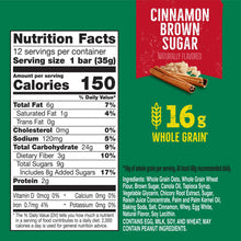 Nutrition Facts panel showing 150 calories and ingredients for oatmeal squares