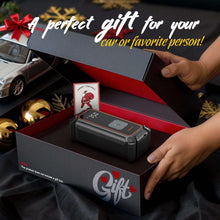 Compact cordless tire inflator in a gift box with digital display and hose