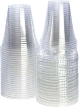 Stack of clear disposable plastic coffee cups, lidless