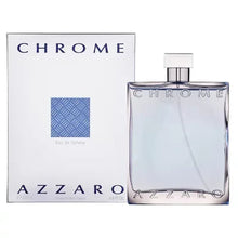 Azzaro Chrome eau de toilette bottle with clear box, blue 'Chrome' label