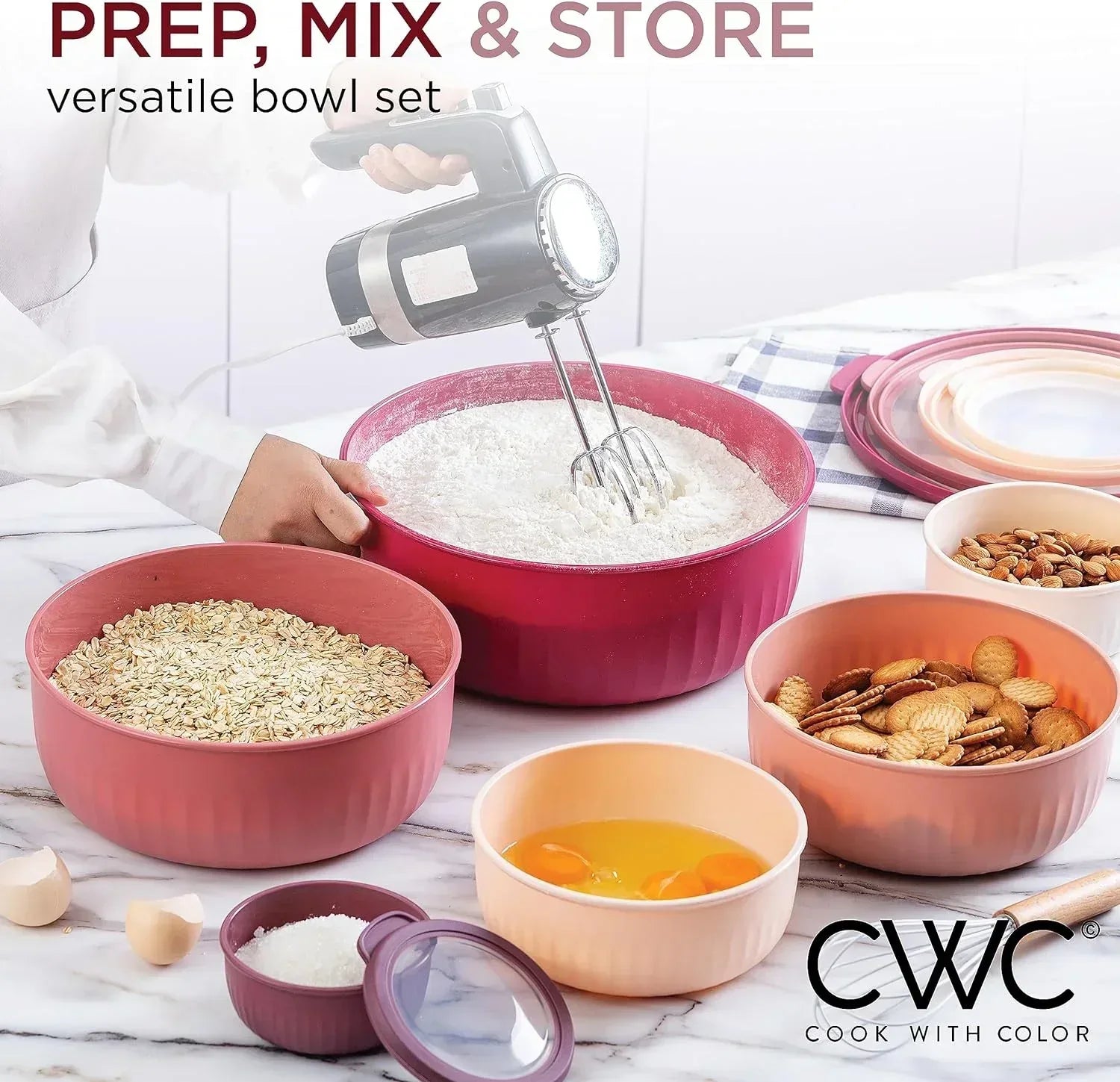 COOK WITH COLOR Meal Prep Containers Wide Mixing Bowls Food Storage Containers with Lid - USA MEGA SHOP