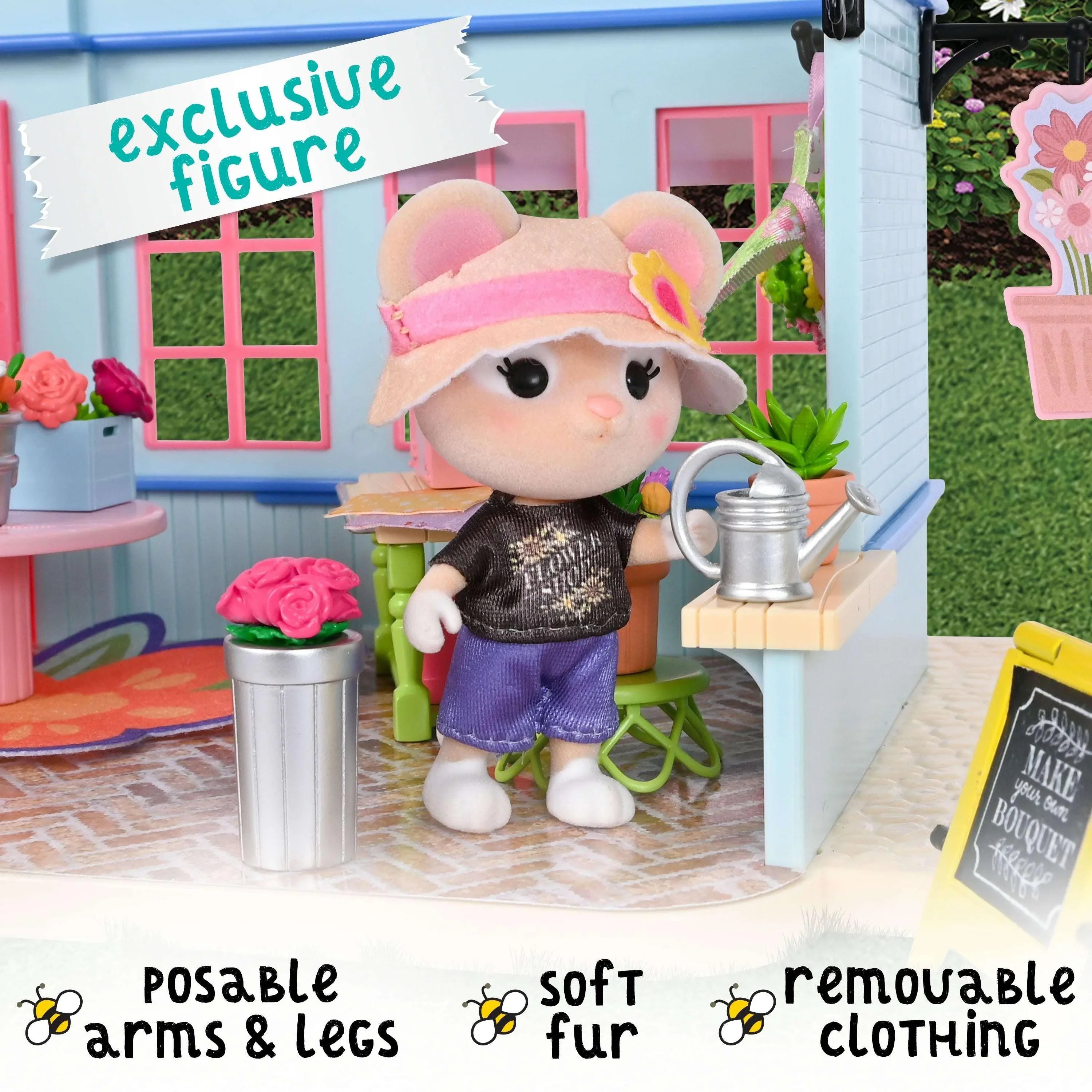 Honey Bee Acres In Bloom Flower Shop Dollhouse – 59 small accessories, Pretend Set for Kids Ages 3+ - USA MEGA SHOP